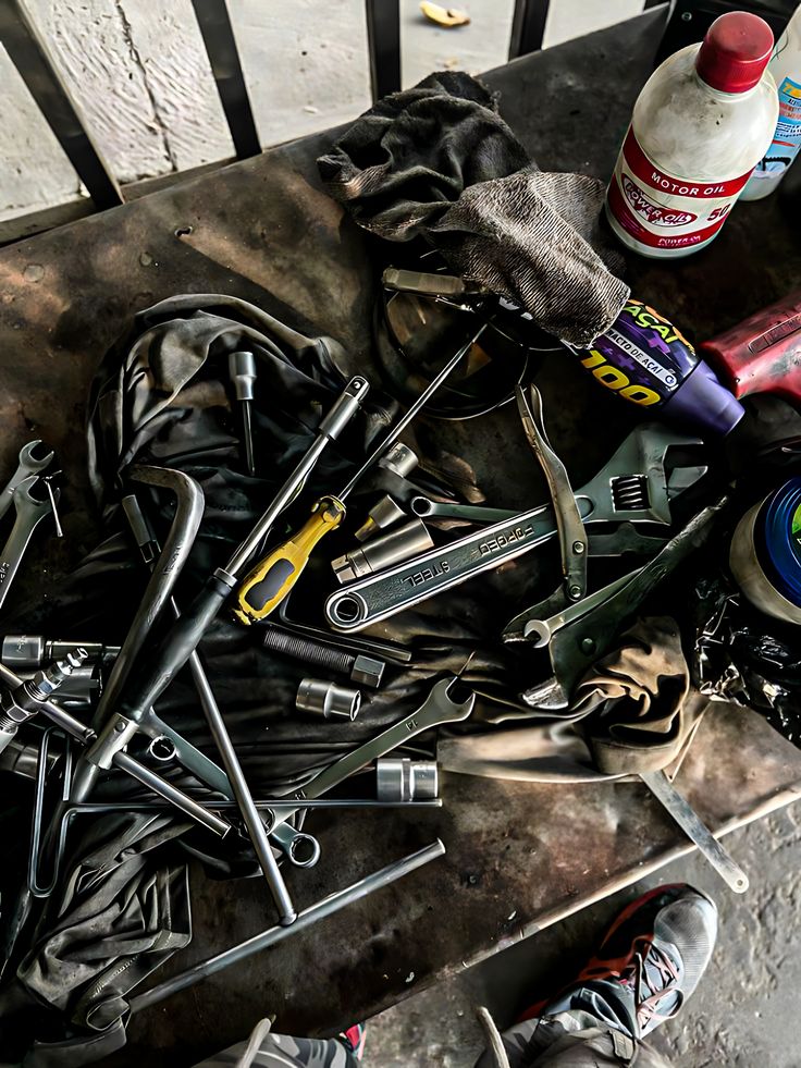 Workshop tools on the bench